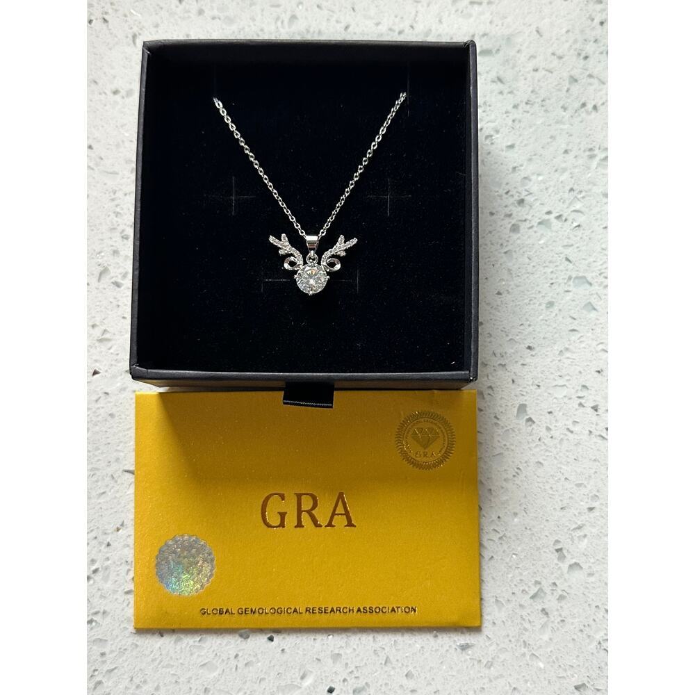 Sotiya Antlers Round Cut 2ct Moissanite Necklace Sterling Silver GRA Certified